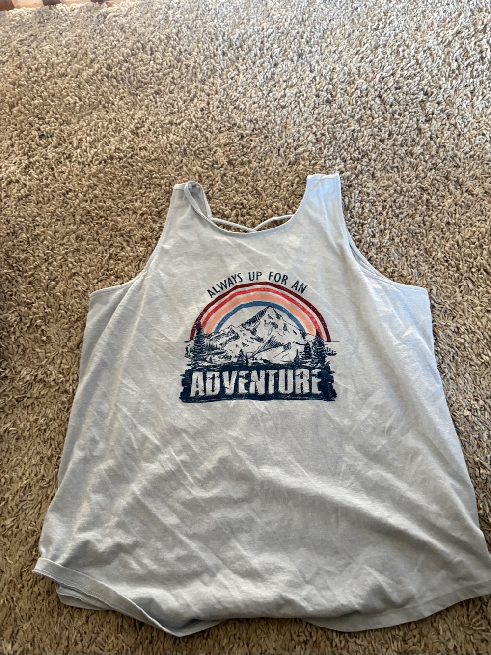 Maurices Light Blue Graphic 'Adventure' Tank with Rainbow Accent